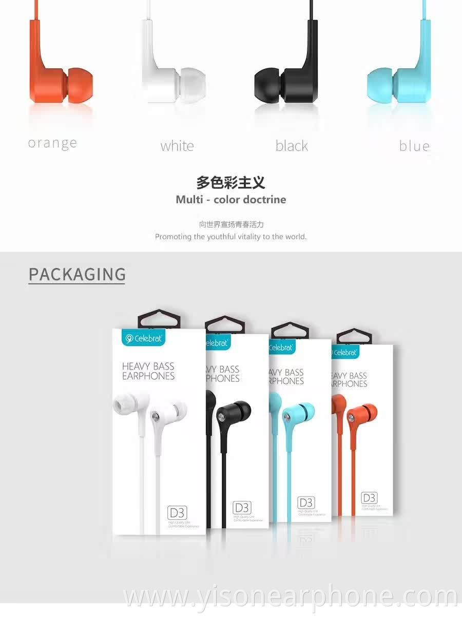 Model D3 Earphones China Wholesale Professional Earphones Wired Earbuds Electronics With Microphone